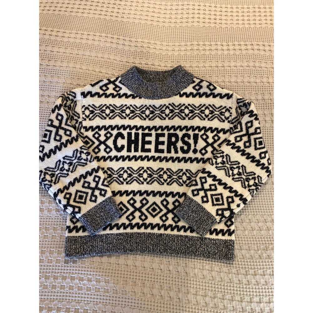 A New Day Crew Neck Sweater Fair Isle Knit Sz Medium Sparkle Silver Holiday Xmas